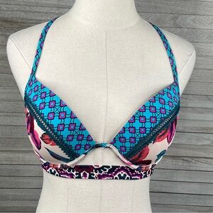 SHADE & SHORE Bikini Top Boho Style Blue/Pink Multi-34D